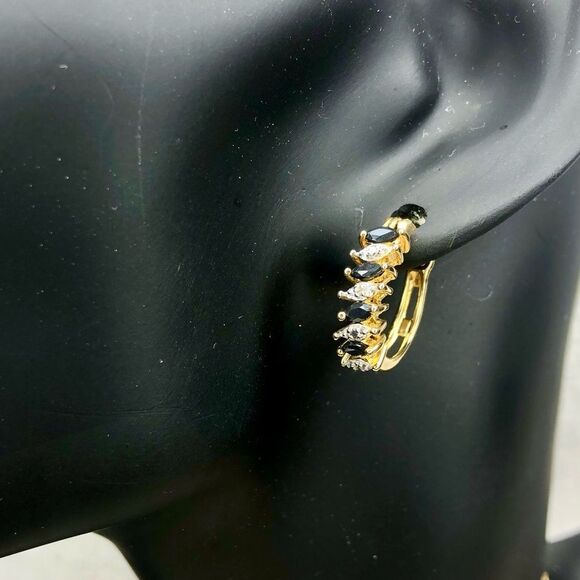 ROSS SIMONS Diamond Sapphire Vermeil Yellow Gold Sterling Silver Hoop Earrings - Picture 9 of 9